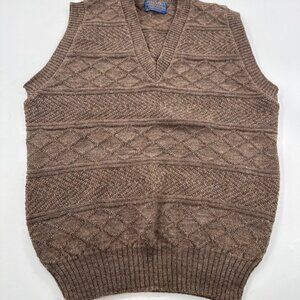 Pendleton Sleeveless Sweater Vest Mens Large Virgin Wool Tan Pullover V-Neck USA